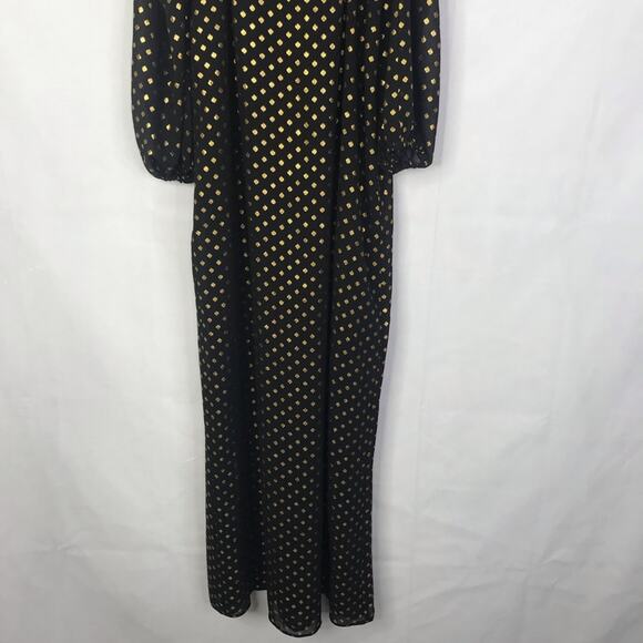 LPA Dress 43 in gold polka dot side cutout cold shoulders halter maxi dress - Picture 5 of 12